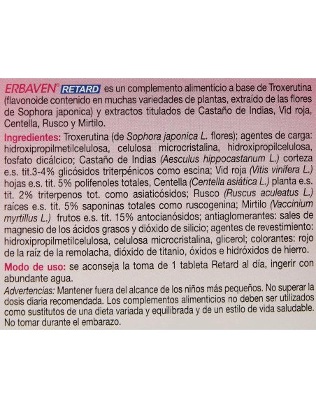 ESI Erbaven Retard 30 tabletas | Etiqueta